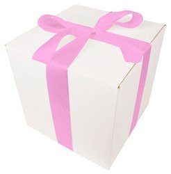 OZDOBNE DUŻE BIAŁE PUDEŁKO - z tasiemką - 300x300x300mm - różowy