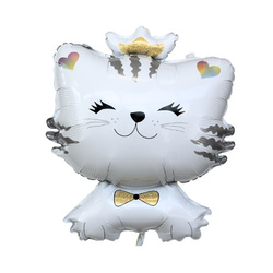 Balon Foliowy Biały Kot w Koronie - 52 x 71 cm