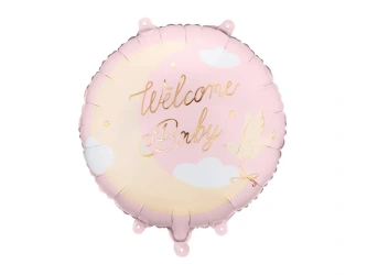 Balon foliowy pastylka - Welcome Baby - 35x35cm - Jasnoróżowy
