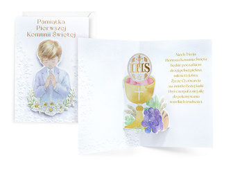 Kartka okolicznościowa - Pierwsza Komunia Święta - Chłopiec - 1 szt.