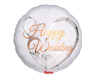 Balon foliowy 35cm - Happy Wedding