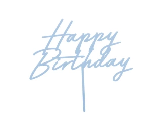 Topper akrylowy na tort - Happy Birthday - Mglisty niebieski - 16.5 cm