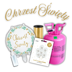 Zestaw CHRZEST ŚWIĘTY - 7 balonów + Wstążka + Uszczelniacz + Butla z helem