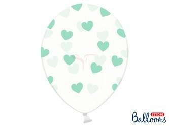 Balony Strong 30cm - Crystal Clear - Miętowe Serca - 6 sztuk