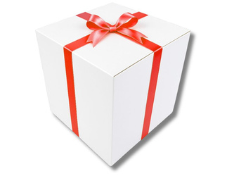 OGROMNE BIELONE PUDEŁKO KARTONOWE - z czerwoną tasiemką - 60x60x60cm