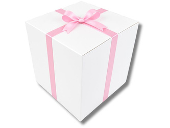 OGROMNE BIELONE PUDEŁKO KARTONOWE - z różową tasiemką - 60x60x60cm