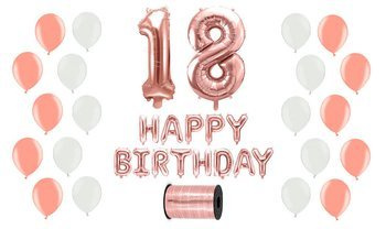 Zestaw Balonów - 18 Urodziny - Różowe Złoto + Biały - 36 elementów