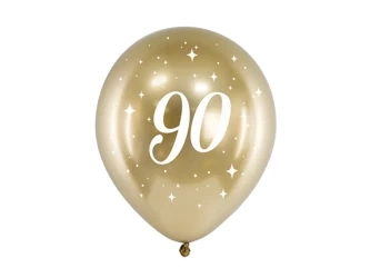 Balony Glossy 30cm - Urodzinowe - 90 - Złote - 6 sztuk