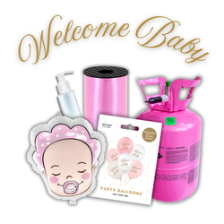 Zestaw WELCOME BABY - DZIEWCZYNKA - 7 balonów + Wstążka + Uszczelniacz + Butla z helem