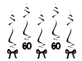 Świderki na 60 urodziny z kokardkami, 50 cm, czarne: 1op./5szt.