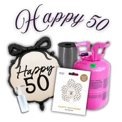 Zestaw HAPPY 50 - 7 balonów + Wstążka + Uszczelniacz + Butla z helem