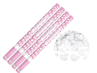 Zestaw 4x Tuba Konfetti - Serca - białe - 80cm