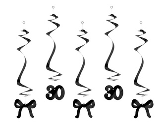 Świderki na 30 urodziny z kokardkami, 50cm, czarne: 1op./5szt.