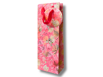 Torebka prezentowa - Kwiaty - Różowa - 12,9 x 35,9 x 8cm