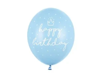 Balony 30cm - Happy Birthday - Pastel Baby Blue - 6 sztuk