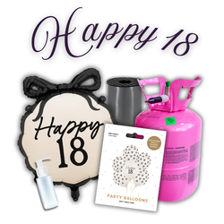 Zestaw HAPPY 18 - 7 balonów + Wstążka + Uszczelniacz + Butla z helem