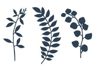 Gałązki z listkami - Papierowe - Ciemnogranatowe - 9 sztuk