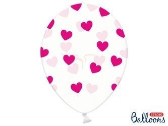 Balony Strong 30cm - Crystal Clear - Różowe Serca - 50 sztuk