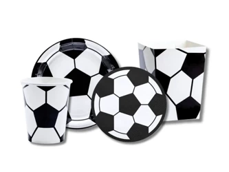 Zestaw Piłkarska Zastawa Stołowa - talerzyki, serwetki, kubeczki, pudełka na popcorn - 6 szt.