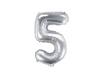 Balon foliowy - Cyfra "5" - Srebrny - 35 cm