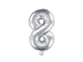 Balon foliowy - Cyfra "8" - Srebrny - 35 cm