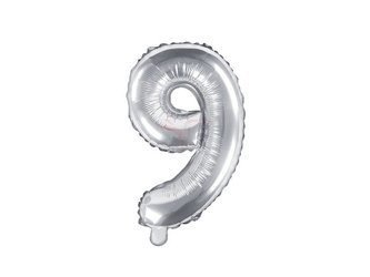 Balon foliowy - Cyfra "9" - Srebrny - 35 cm