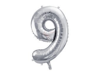 Balon foliowy - Cyfra "9" - Srebrny - 86 cm