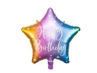 Balon foliowy - Gwiazdka Happy Birthday! - Kolorowa - 40 cm