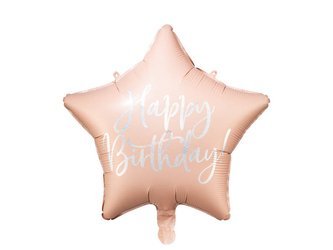 Balon foliowy - Gwiazdka Happy Birthday! - Pudrowy Róż - 40 cm