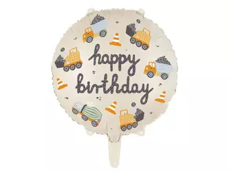 Balon foliowy - Happy Birthday - Pojazdy Budowlane - 45 cm