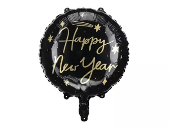 Balon foliowy - Happy New Year - 45 cm - Czarny
