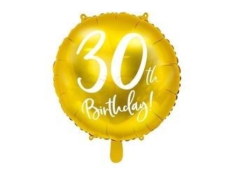 Balon foliowy - Okrągły - 30th Birthday! - Złoty - 45cm