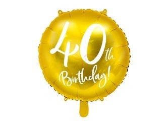 Balon foliowy - Okrągły - 40th Birthday! - Złoty - 45cm