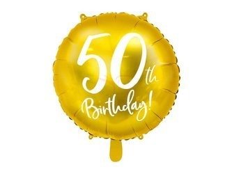 Balon foliowy - Okrągły - 50th Birthday! - Złoty - 45cm