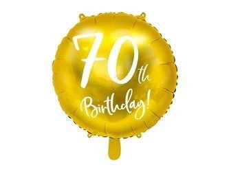 Balon foliowy - Okrągły - 70th Birthday! - Złoty - 45cm