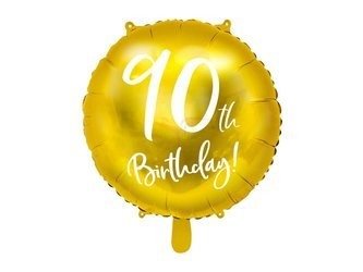 Balon foliowy - Okrągły - 90th Birthday! - Złoty - 45cm