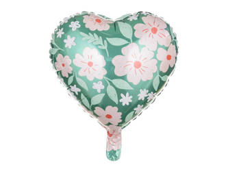 Balon foliowy - Serce w kwiaty - 45 cm