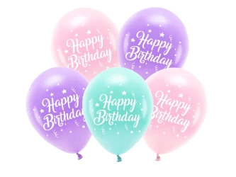 Balony ECO 26cm - Happy Birthday - Różowy - 5 szt.