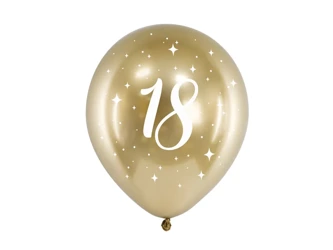 Balony Glossy 30cm - Urodzinowe - 18 - Złote - 6 sztuk