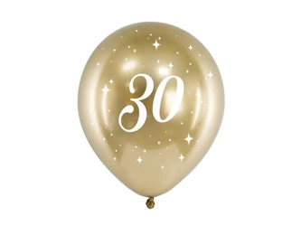 Balony Glossy 30cm - Urodzinowe - 30 - Złote - 6 sztuk