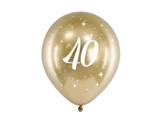 Balony Glossy 30cm - Urodzinowe - 40 - Złote - 6 sztuk