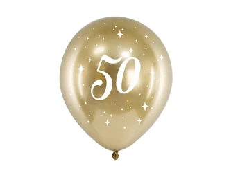Balony Glossy 30cm - Urodzinowe - 50 - Złote - 6 sztuk