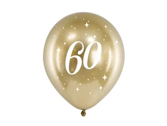 Balony Glossy 30cm - Urodzinowe - 60 - Złote - 6 sztuk