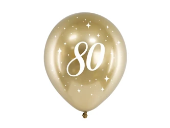 Balony Glossy 30cm - Urodzinowe - 80 - Złote - 6 sztuk