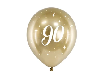 Balony Glossy 30cm - Urodzinowe - 90 - Złote - 6 sztuk