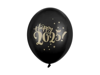 Balony Strong 30cm - Pastel Black - Happy 2025! - 6 szt.