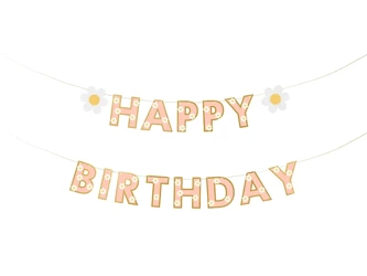 Baner papierowy - Happy Birthday - Stokrotki - 200 x 14,5 cm - 1 szt.