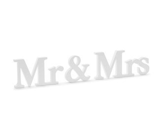 Drewniany napis - Mr & Mrs - Bielony - 50 x 9,5 cm