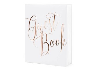 Księga Gości - Guest Book - Biała - Różowe złoto - 20 x 24.5 cm - 22 kartki