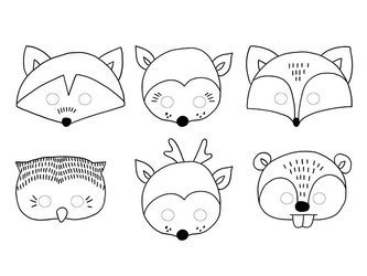 Papierowe maski - Woodland - Leśne zwierzęta - 6 sztuk